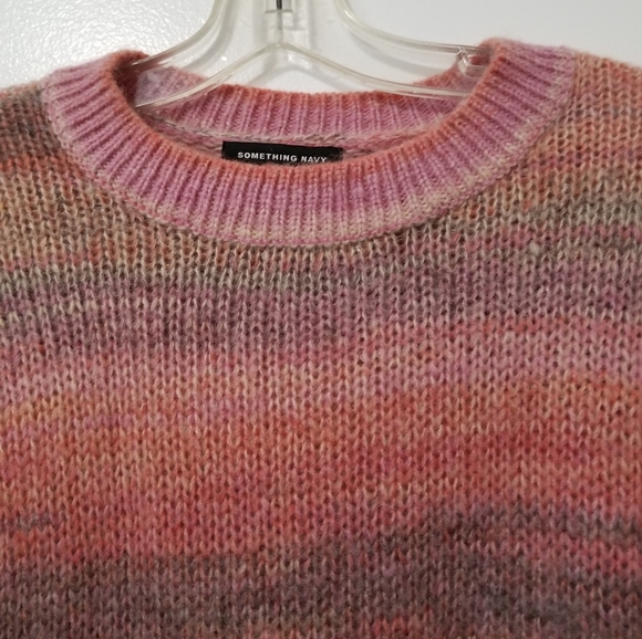 Something Navy Pink Striped Sweater Crew Neck Wool Blend Size Medium - Picture 5 of 12